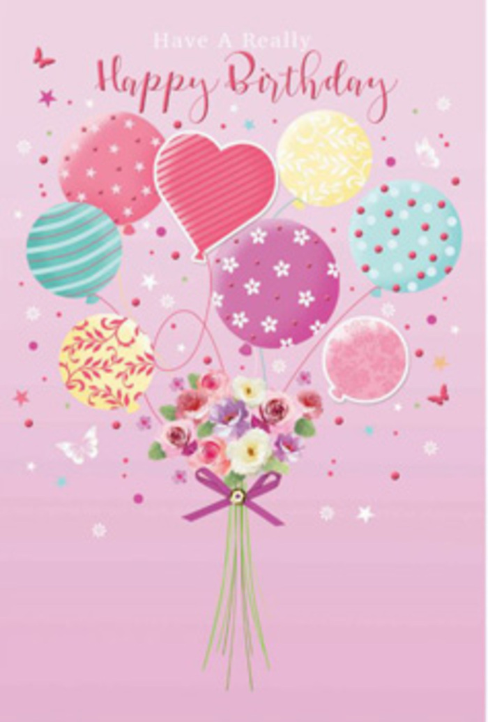 The illustration presents a joyful birthday scene where balloons and flowers combine into one uplifting, floating arrangement, evoking celebrations on the green lawns and residential streets around Parsons Green. A soft pink background creates a warm, gentle atmosphere, against which pastel balloons drift upward in a loose arc. The colours are tender and soothing-rosy pinks, pale yellows, cool sea greens, and hints of lavender, each balloon slightly different in size and shape, including a central heart-shaped one that subtly expresses love and appreciation. Their surfaces are patterned with tiny dots, curling stripes, petite blossoms, and looping swirls, like the decorative details you might see at a stylish birthday gathering near Eel Brook Common. The balloons' ribbons gather to meet a hand-tied bouquet resting at the base, its flowers arranged in a rounded, abundant cluster. Cream-coloured blooms, softly blushed roses, and mauve-tinted, anemone-like flowers create a delicate blend of tones, the petals drawn with layered shading that suggests both fullness and softness. You can almost imagine the gentle fragrance that would drift from such a bouquet if it were delivered to a home just off Parsons Green Lane. A vibrant purple bow secures the stems, the satin texture gleaming lightly as though catching late afternoon sunshine. Small butterflies and star-like accents float around the design, enhancing the sense of lightness and enchantment. Altogether, the image feels like a thoughtful birthday tribute-a combination of playful balloons and elegant florals that captures both the easy-going, neighbourly character of Parsons Green and the care of an experienced local florist.